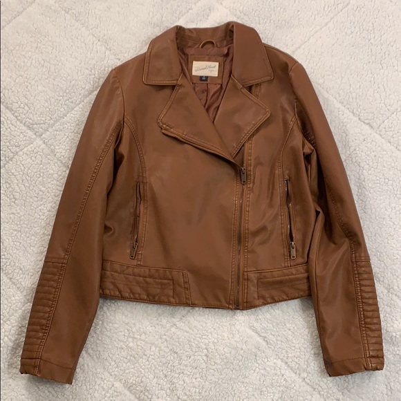 Brown Faux Leather Bomber Moto Jacket - Picture 3 of 9
